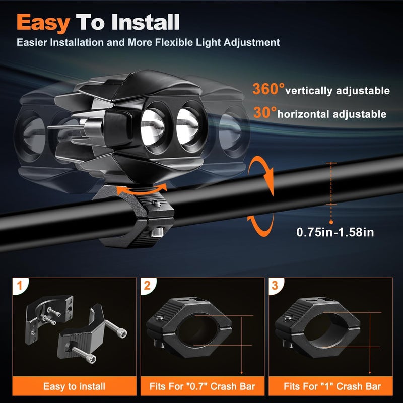 LEDMIRCY Motorcycle Auxiliary Lights, Motorcycle Fog Lights with Switch Wiring Harness Ip68 Waterproof Driving Spot Light with Mount Brackets Exploradoras LED para Moto for ATV Snowmobile Boat etc - Image 5